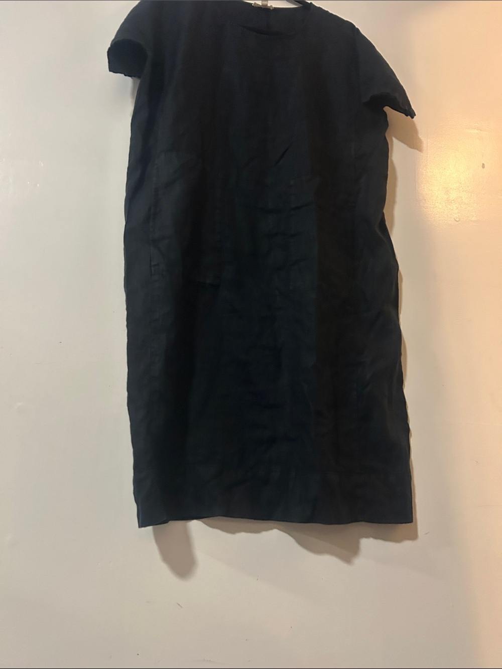 Eileen Fisher Black Linen Midi Shift Dress